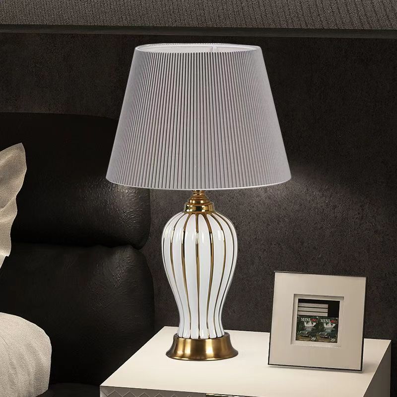 Trendy Ceramic Unique Table Lamp With Textured Fabric Shade for Residential Use, Receptacle-powered - 220V-240V Grey
