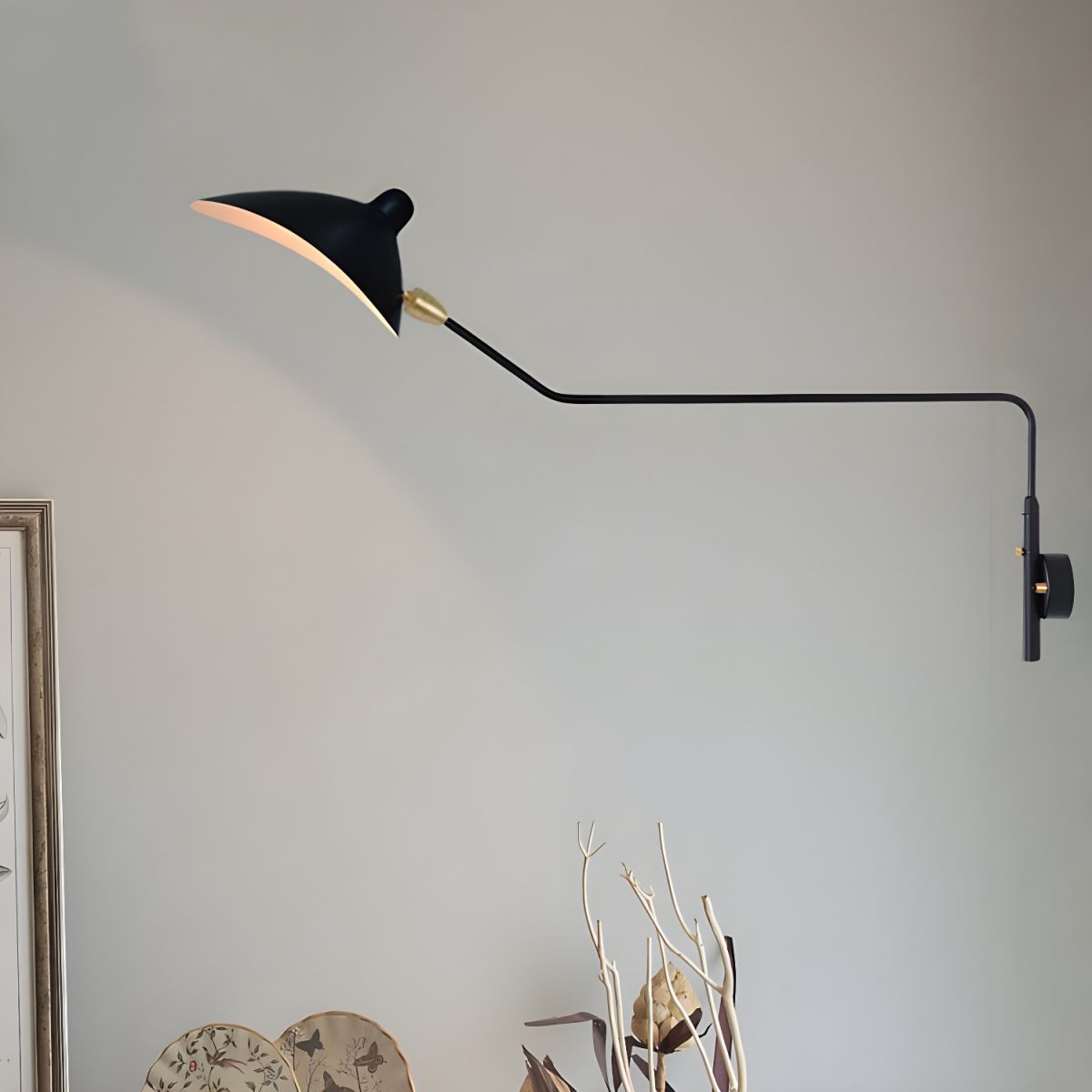 1/2-Light Living Room Wall Sconce with Curved Arm Metallic Shade Modern Style Black/White Wall Mounted Lamp