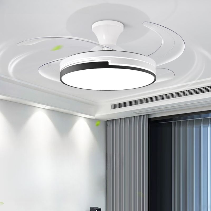 Acrylic Flush Mounted Ceiling Fan with Light, Dimmable 4 Blades, Continuous Dimming Via Remote, Clear Fan Blades, Flushmount, and LED Light, 220V-240V, 36"