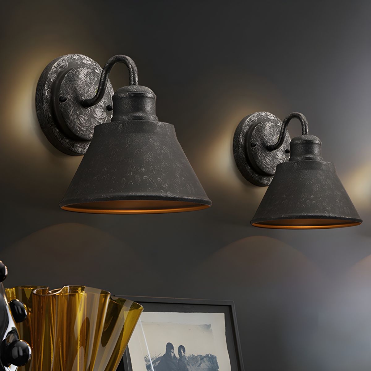 Metal Antique Silver Sconce Light Cone 1-Light Industrial Wall Mounted Lighting for Bedroom - 220V-240V Aged Silver