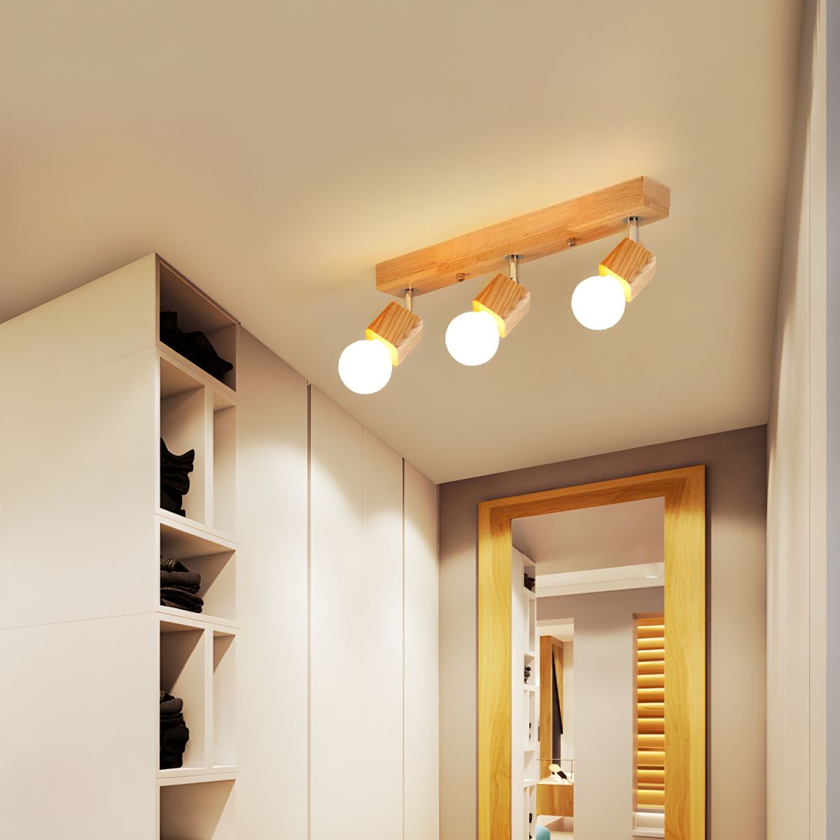 Bare Bulb Vanity Sconce Lights Ultra-modern Wood Wall Sconce Lighting for Bathroom - 220V-240V Wood Color 3-Light