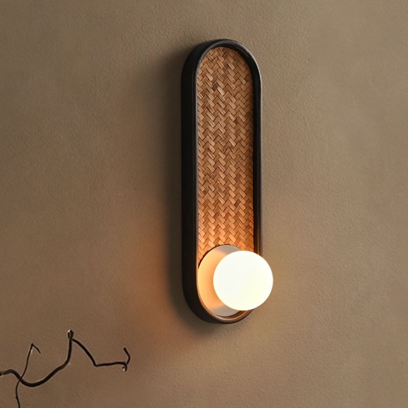 Japandi Sepia Wall Sconce Armed Sconce, Bi-pin Ash Wood Glass Chalk, 220V-240V